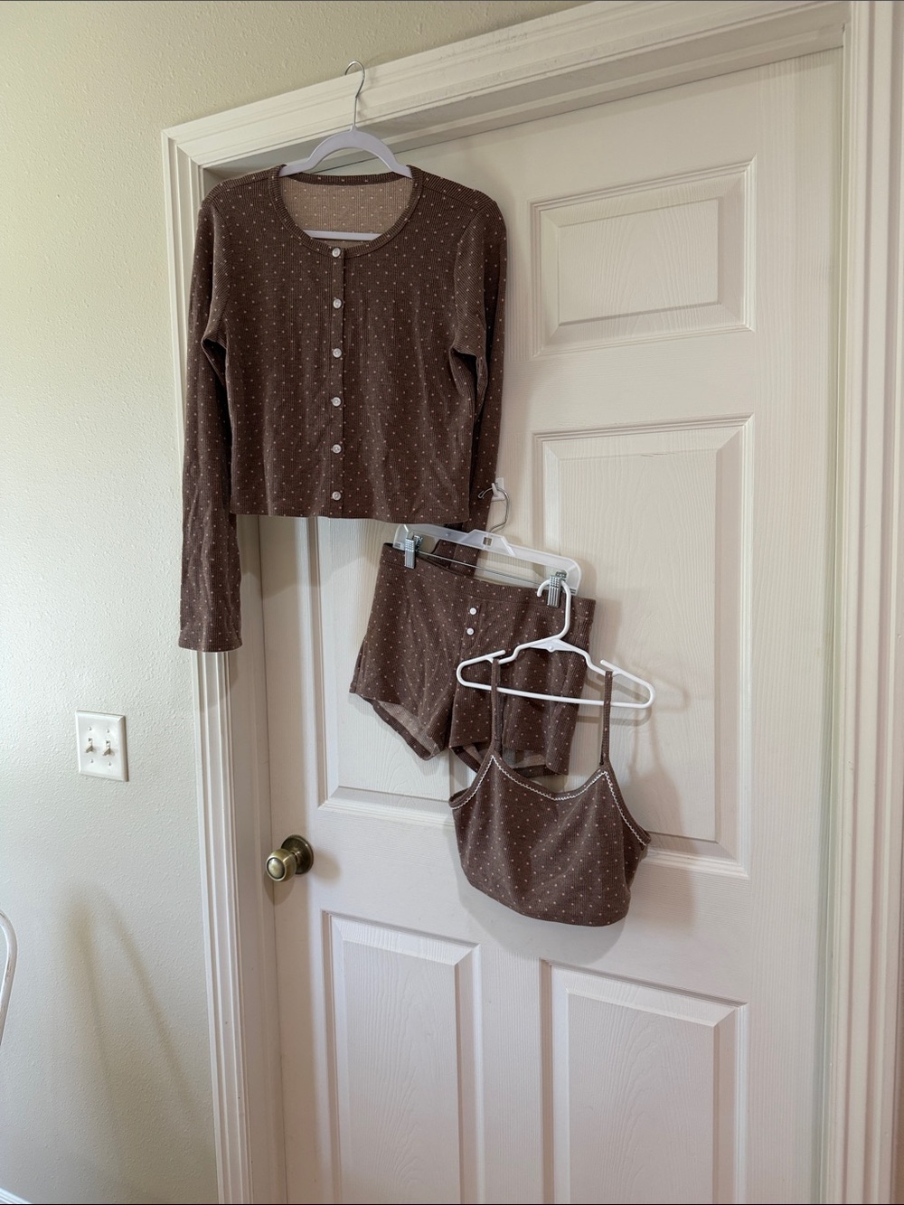 American Eagle Brown Polka Dot 3-Piece Loungewear Set SzM.  Box6